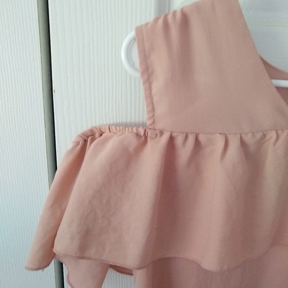 Soft Blush Open Shoulder High Low Blouse - Picture 3 of 3